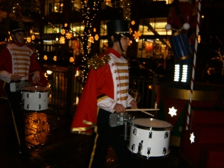 The parade of drummers during Christmas in downtown Bellevue.